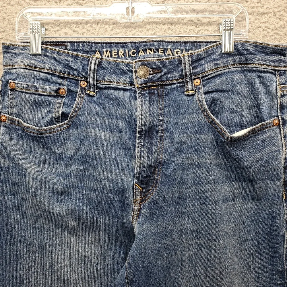 American Eagle Jeans Mens 33X34 Blue Denim Stretch Airflex Athletic Straight Leg
